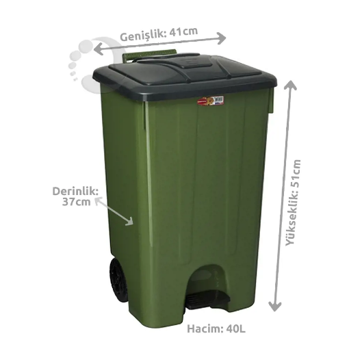 Şenyayla Köşeli Pedallı Çöp Kovası 40 L Yeşil - 4255 resmi