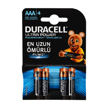 Duracell Ultra Power Alkaline AAA İnce Kalem Pil 1.5 V 4 Adet resmi