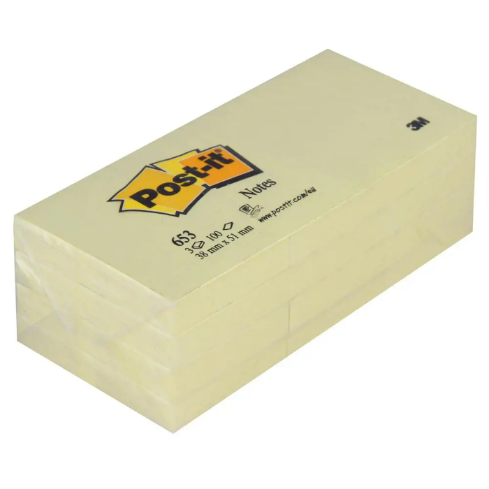 3M Postit 653 Yapışkanlı Not Kağıdı 38x51mm 100 Yaprak 12 Adet Sarı resmi