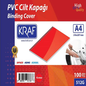 Kraf 512G Cilt Kapağı PVC 160 Micron A4 100 Adet - Kırmızı resmi