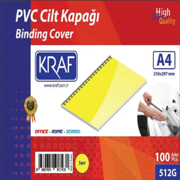 Kraf 512G Cilt Kapağı PVC 160 Micron A4 100 Adet - Sarı resmi