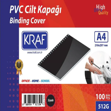 Kraf 512G Cilt Kapağı PVC 160 Micron A4 100 Adet - Siyah resmi