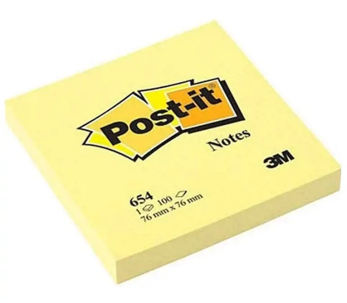 3M Post-It 654 Yapışkanlı Not Kağıdı 76x76 mm 100 Yaprak -sarı resmi