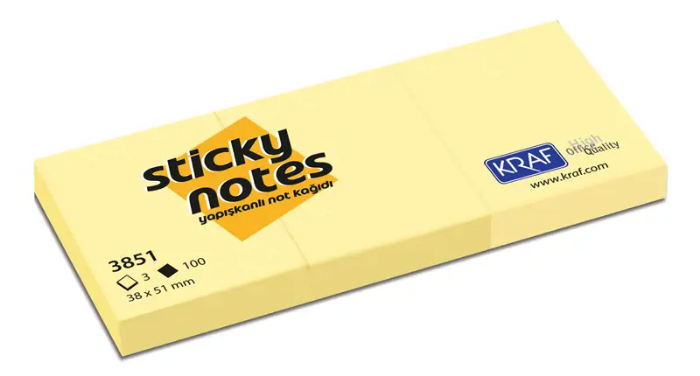 Kraf Yapışkanlı Not Kağıdı 38 x 51 mm 3'lü-Sarı resmi