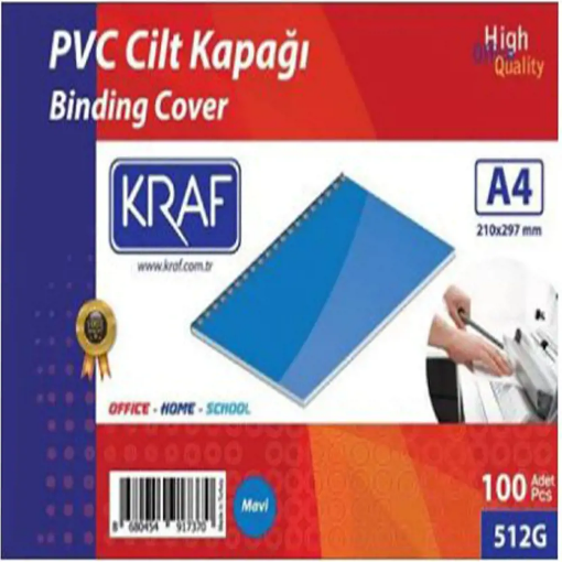 Kraf 512G Cilt Kapağı PVC 160 Micron A4 100 Adet - Mavi resmi