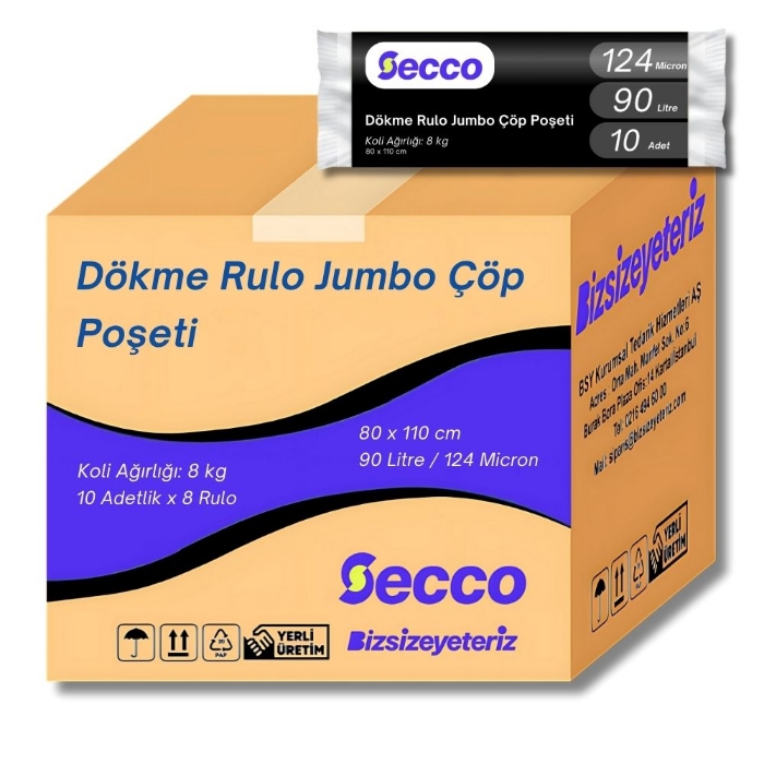 Secco Dökme Rulo Jumbo Çöp Poşeti 10*8 Rulo 102664	