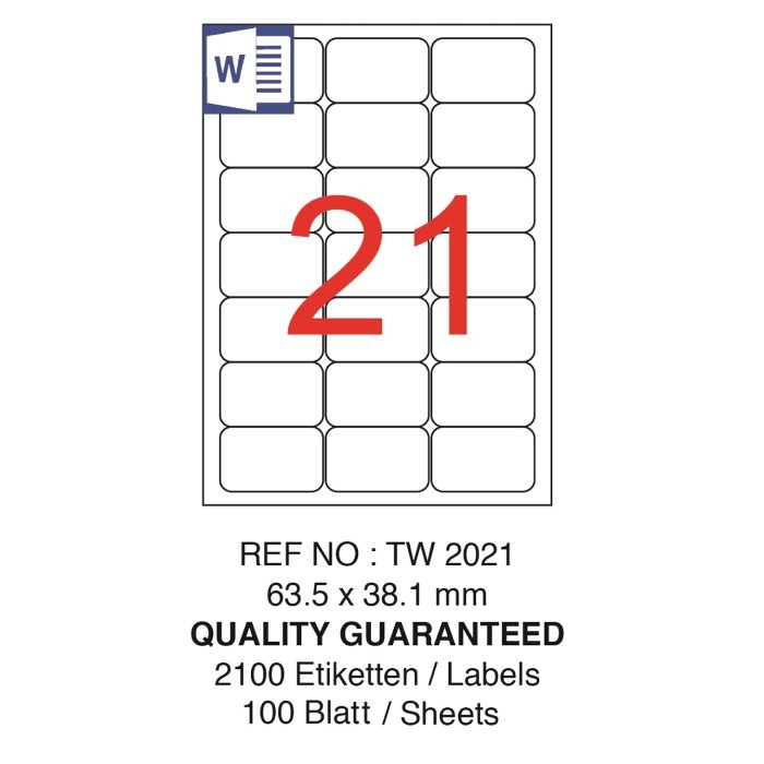 Tanex Laser Etiket TW-2021 63.5 X 38.1 Mm 100'lü	 resmi
